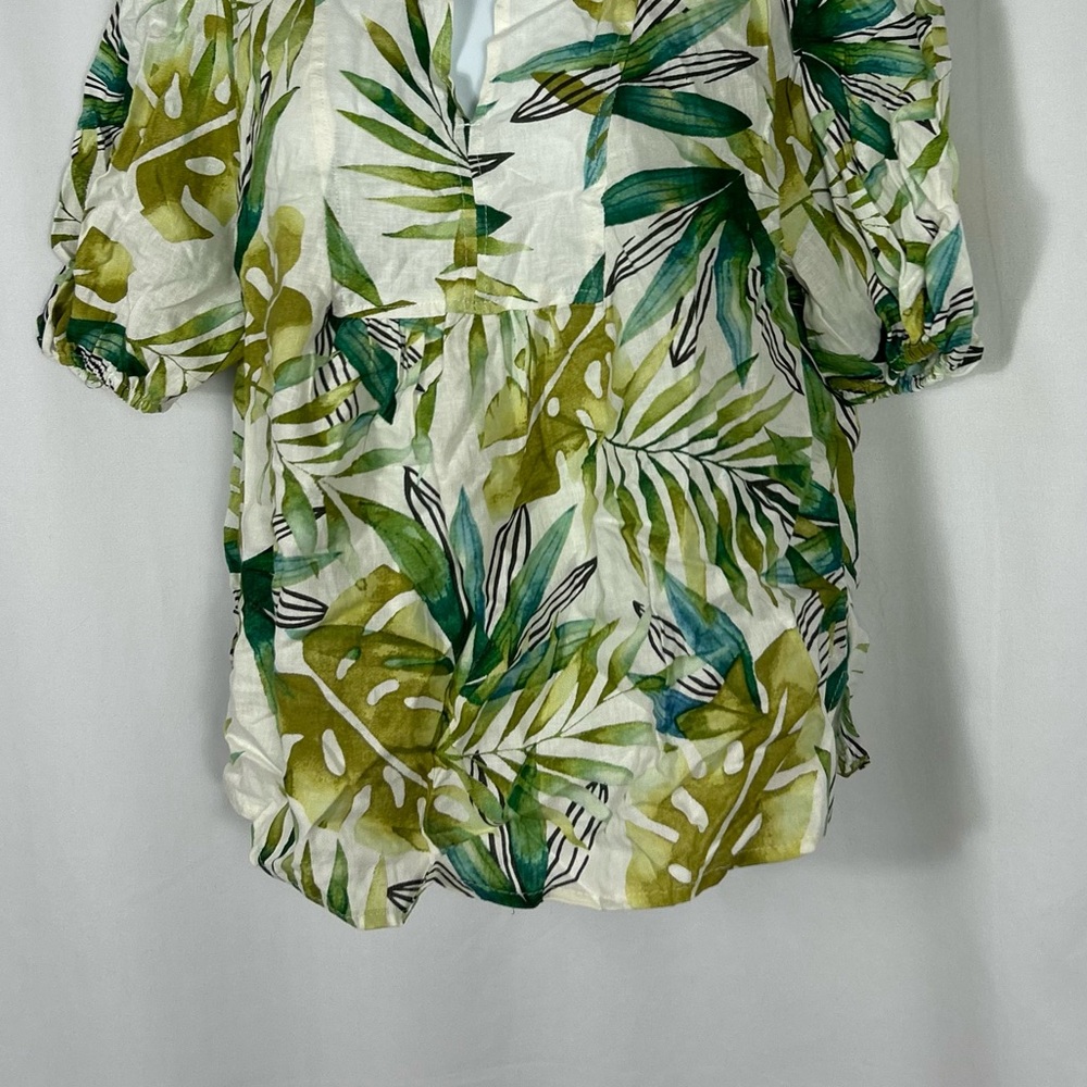Sigrid Olsen Linen blend Tropical Leaf Print Blouse NWT S - Picture 2 of 12